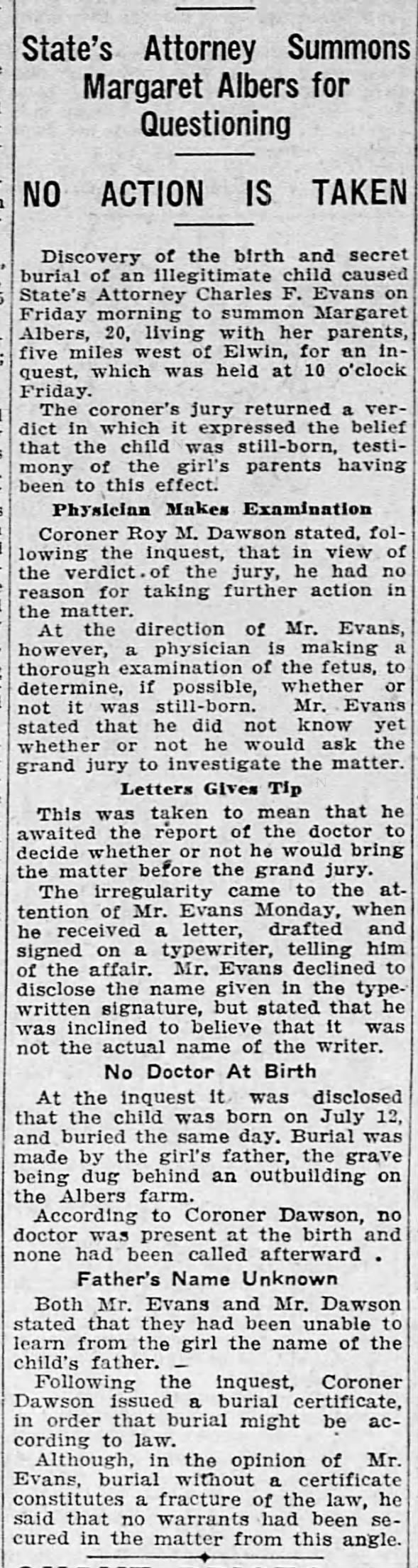 Margaret Albers Questioned 1926
